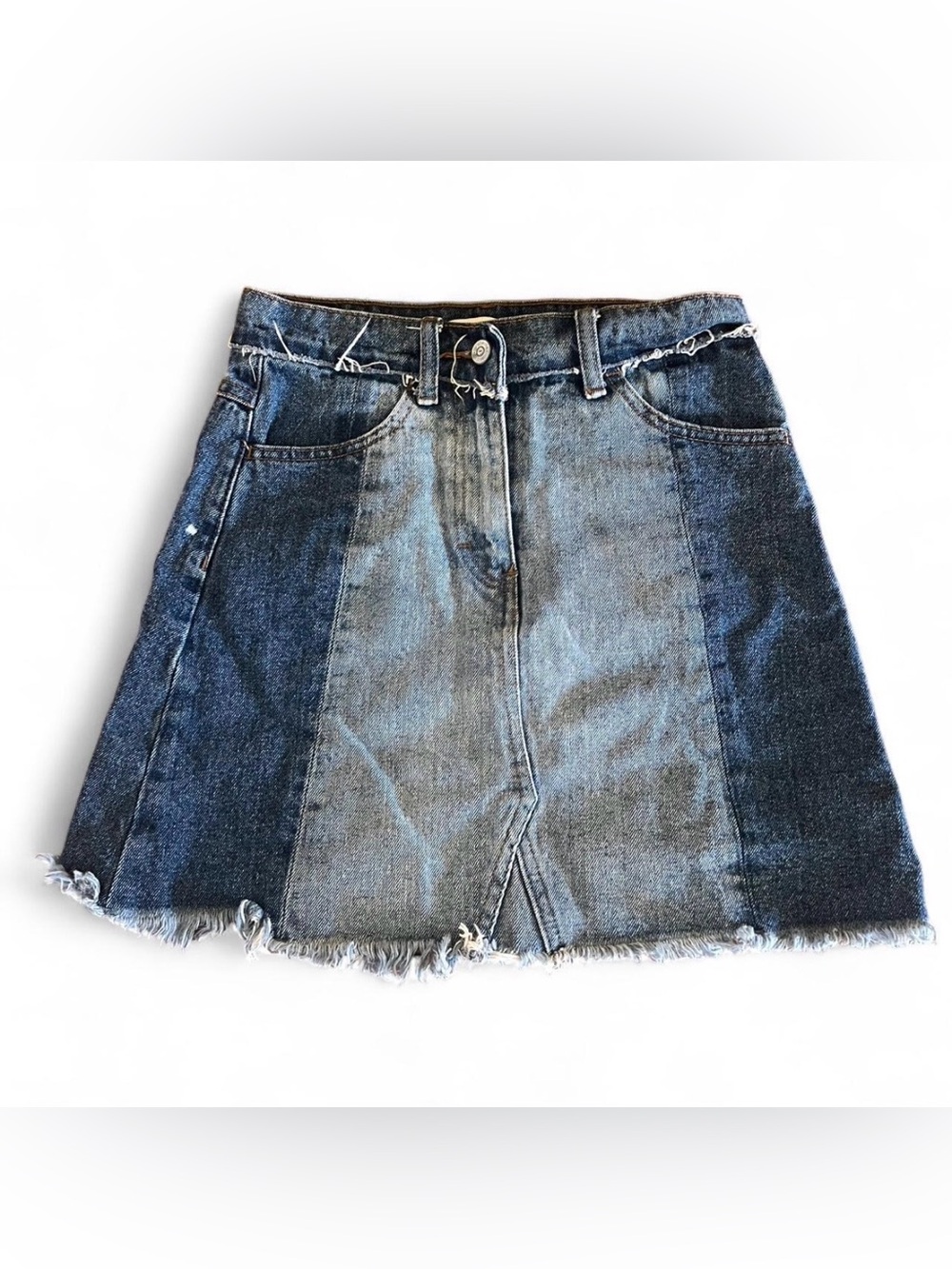 Two-Tone Denim Jean Skirt - Blue